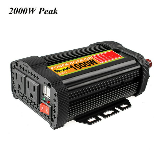 2000W DC 12V to 110V Car Solar Power Converter Car Power Inverter,with 2 AC Outlets & USB Ports for Household 